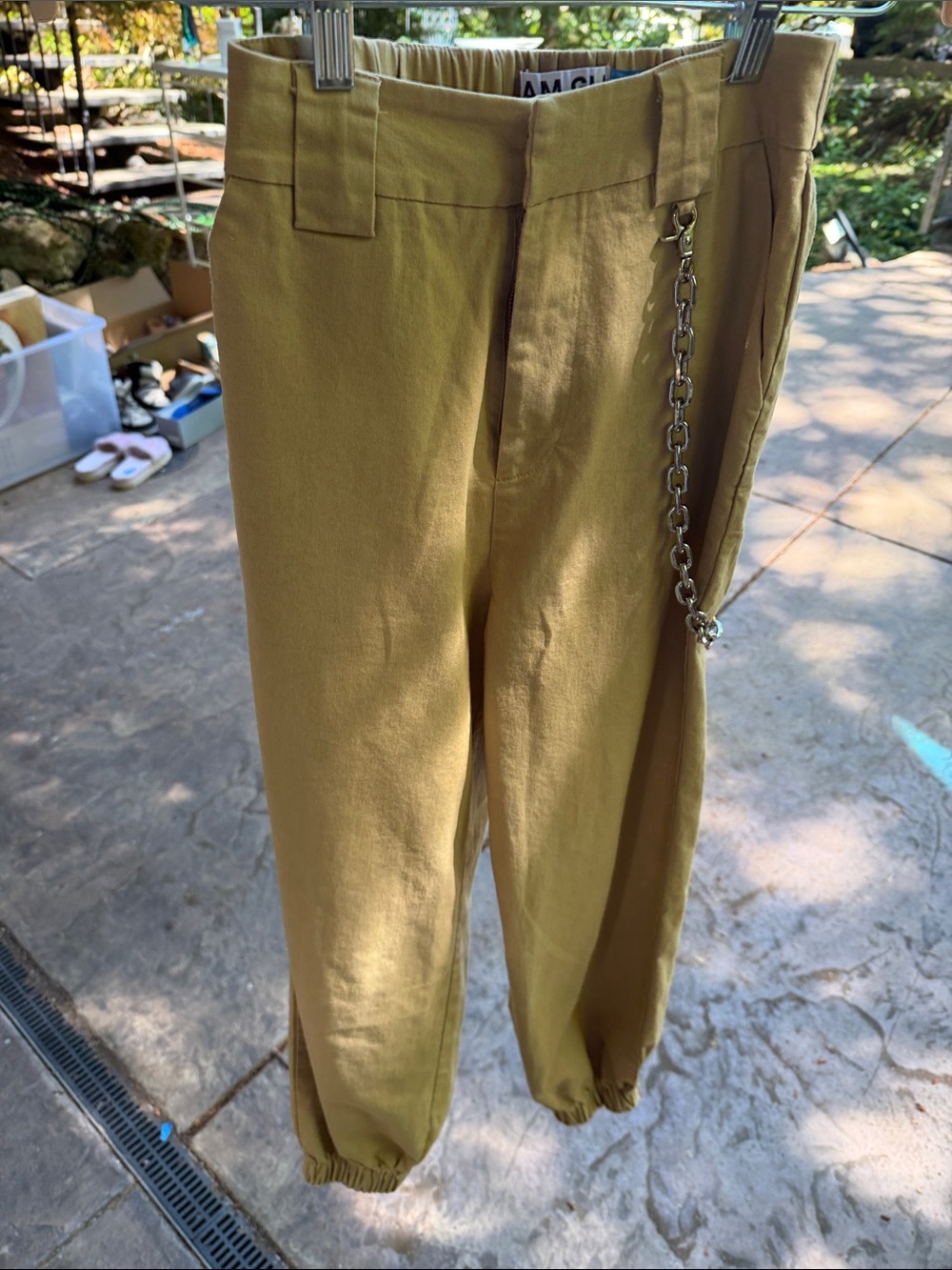 Women’s Olive Green Trousers with Decorative Chain
